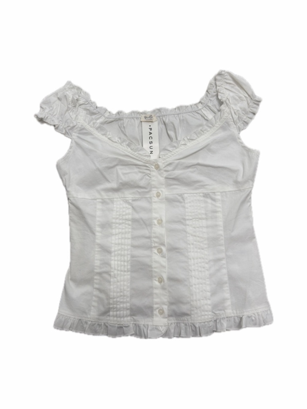 John Galt White Ruffle Button-Front Peasant Top